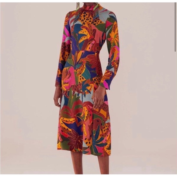 NEW Farm Rio Leopard jungle Midi Dress long sleeve bananas  Size Small - Picture 1 of 9